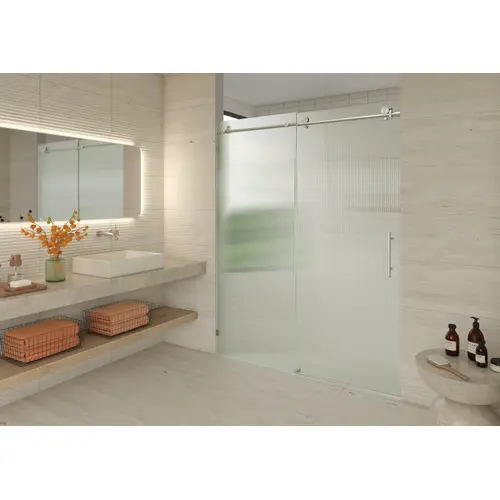 Galaxy 60" x 78" Fully Frameless Fluted Glass Sliding Shower Doors Brushed Nickel Galaxy 60" x 78" Fully Frameless Fluted Glass Sliding Shower Doors Brushed Nickel