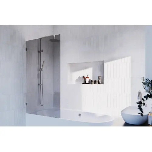 Ursa 34" W x 58.25" H Frameless Shower Bath Fixed Panel with Gray Tint Brushed Nickel Ursa 34" W x 58.25" H Frameless Shower Bath Fixed Panel with Gray Tint Brushed Nickel