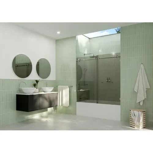 Equinox 60" x 60" Fully Frameless Glass Bath Slider with Gray Tint Chrome Equinox 60" x 60" Fully Frameless Glass Bath Slider with Gray Tint Chrome
