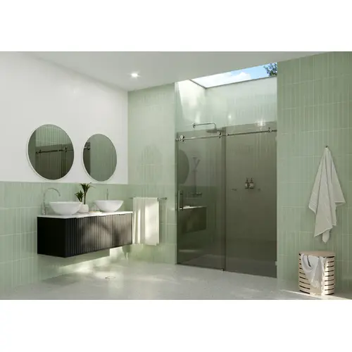 Equinox 60" x 78" Fully Frameless Glass Sliding Shower Doors with Gray Tint Chrome Equinox 60" x 78" Fully Frameless Glass Sliding Shower Doors with Gray Tint Chrome