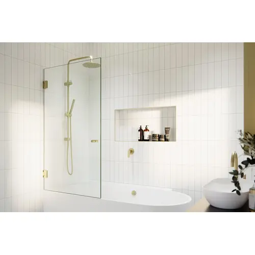 Albedo 34" x 58" Fully Frameless Glass Bathtub Shower Door Satin Brass Albedo 34" x 58" Fully Frameless Glass Bathtub Shower Door Satin Brass