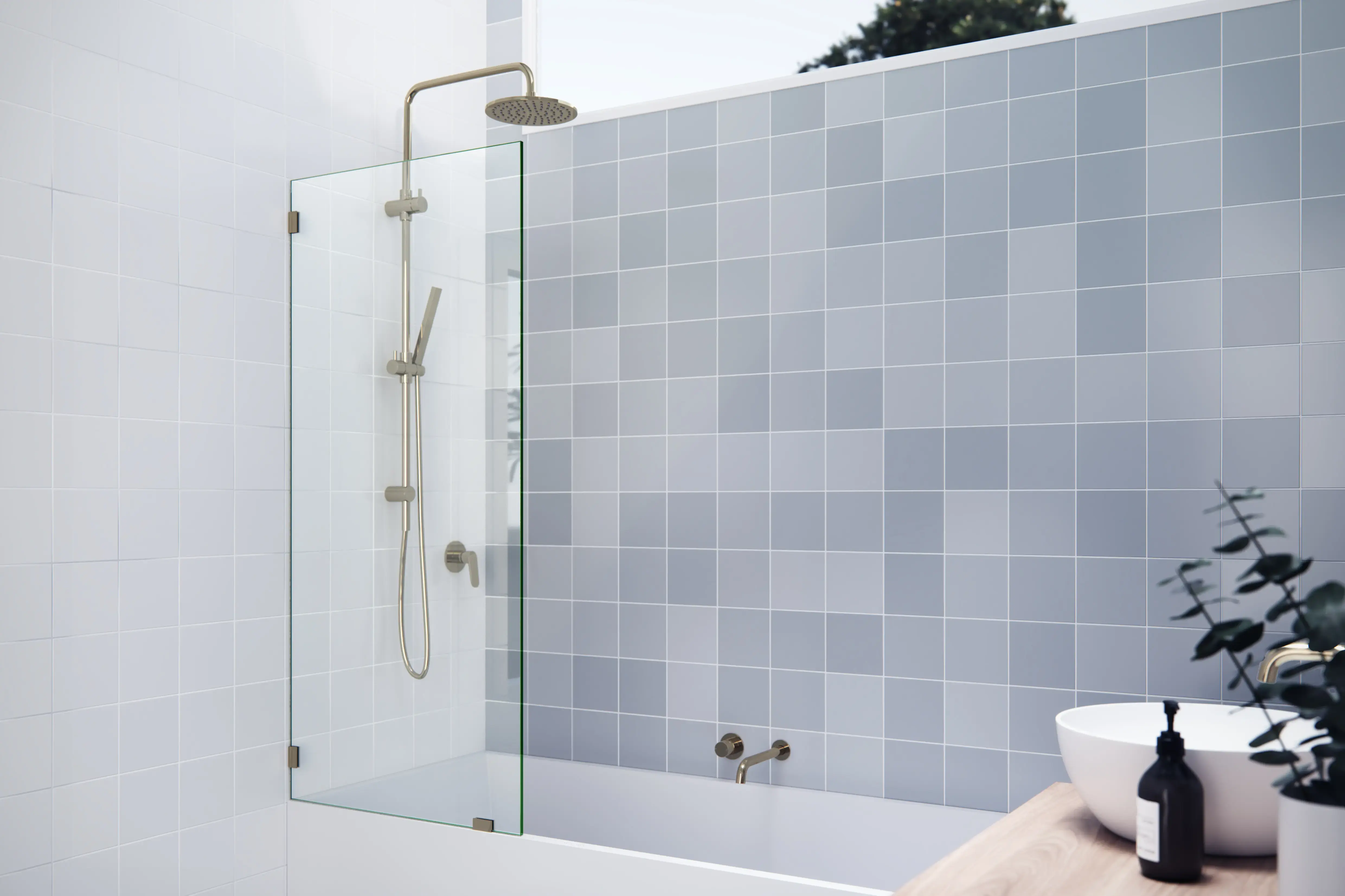 Glass Warehouse Vela 58.25 x 27 Frameless Shower Bath Fixed Panel Polished Brass GW-BF-27-PB Glass Warehouse Vela 58.25 x 27 Frameless Shower Bath Fixed Panel Polished Brass GW-BF-27-PB