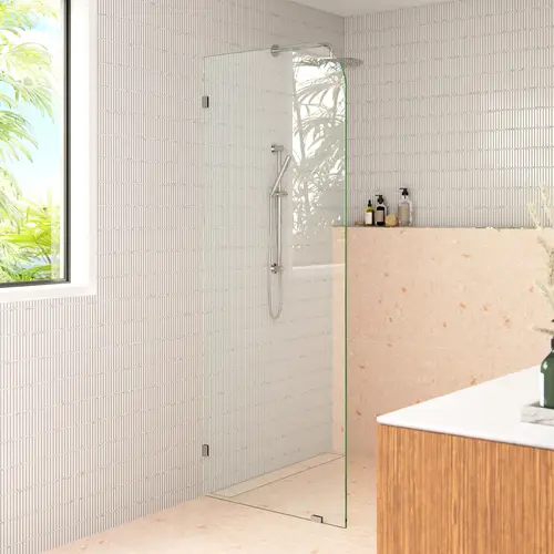 Solaris 32" x 78" Fully Frameless Glass Shower Panel Single Fixed Panel Radius Chrome