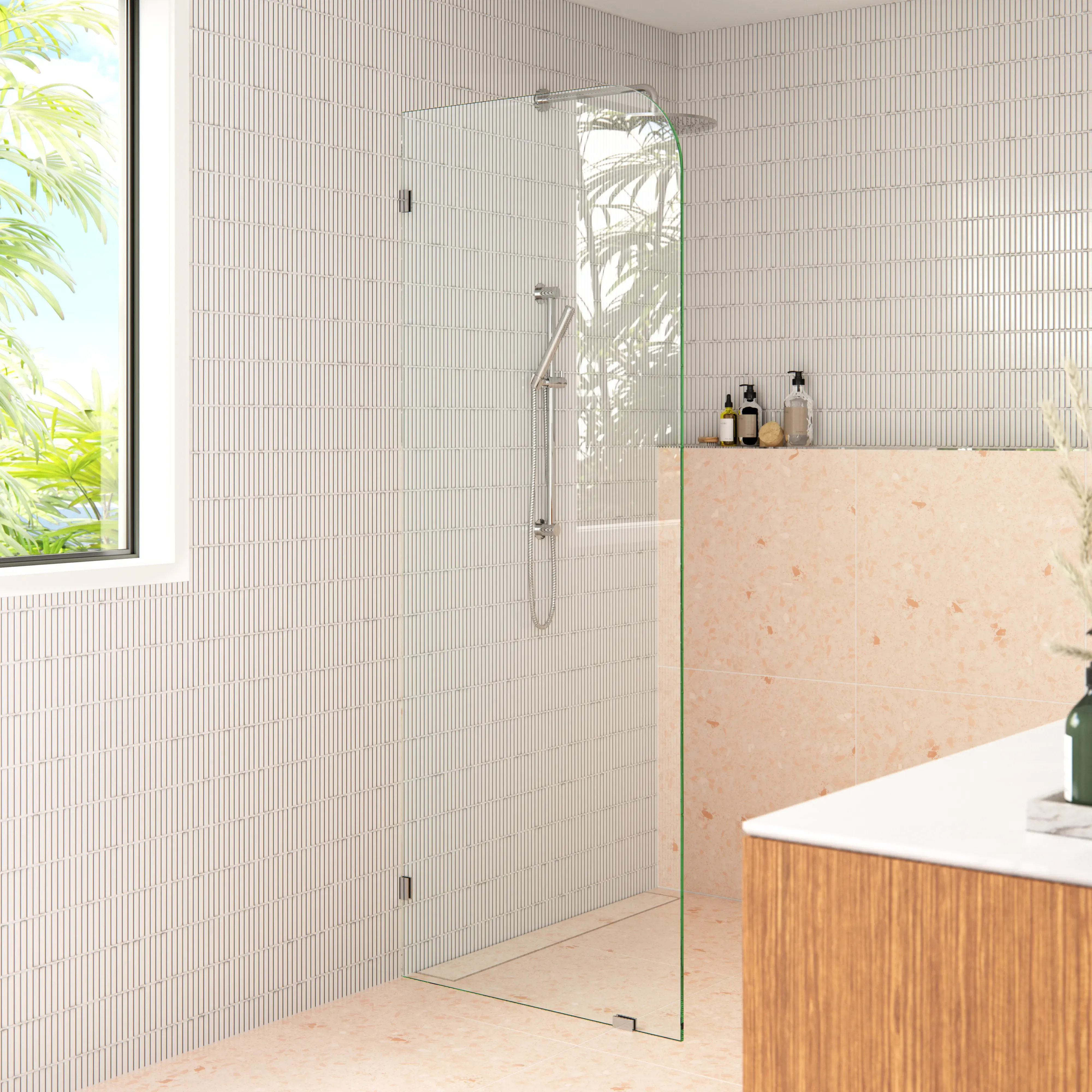 Glass Warehouse Solaris 32 x 78 Fully Frameless Glass Shower Panel Single Fixed Panel Radius Chrome GW-F-RAD-32-CH Glass Warehouse Solaris 32 x 78 Fully Frameless Glass Shower Panel Single Fixed Panel Radius Chrome GW-F-RAD-32-CH