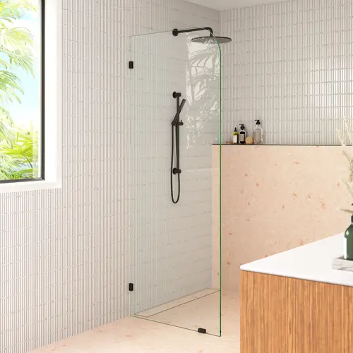 Solaris 32" x 78" Fully Frameless Glass Shower Panel Single Fixed Panel Radius Matte Black