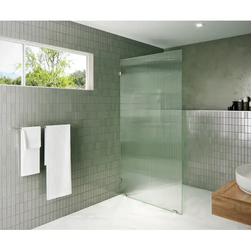 Gaia 40" X 78" Fully Frameless Glass Shower Panel Single Fixed Panel Fluted Frosted Brushed Nickel Gaia 40" X 78" Fully Frameless Glass Shower Panel Single Fixed Panel Fluted Frosted Brushed Nickel