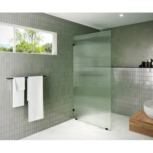 Gaia 38" X 78" Fully Frameless Glass Shower Panel Single Fixed Panel Fluted Frosted Matte Black Gaia 38" X 78" Fully Frameless Glass Shower Panel Single Fixed Panel Fluted Frosted Matte Black
