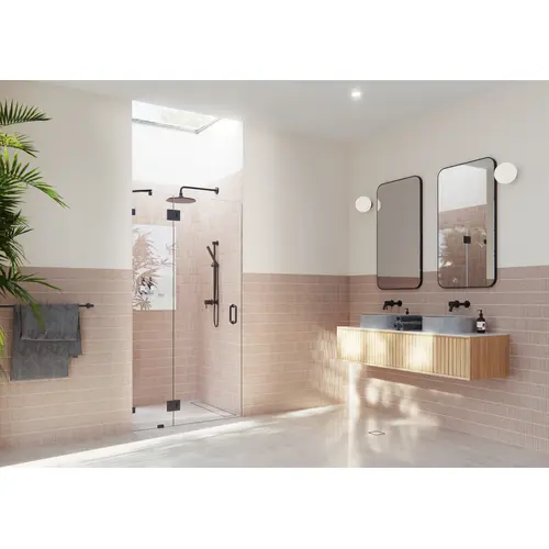 Halo 43.75" x 78" Glass Hinged Fully Frameless Glass Shower Enclosure Matte Black