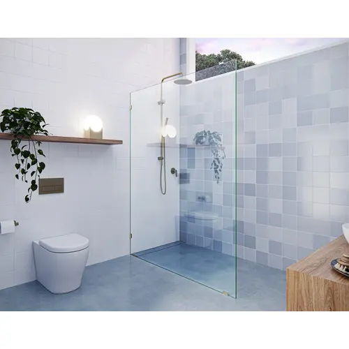 Vela 60" x 78" Fully Frameless Glass Shower Panel Single Fixed Panel Satin Brass Vela 60" x 78" Fully Frameless Glass Shower Panel Single Fixed Panel Satin Brass