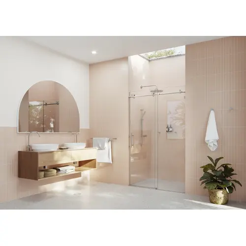 Eclipse 48" x 78" Fully Frameless Glass Sliding Shower Doors Brushed Nickel Eclipse 48" x 78" Fully Frameless Glass Sliding Shower Doors Brushed Nickel