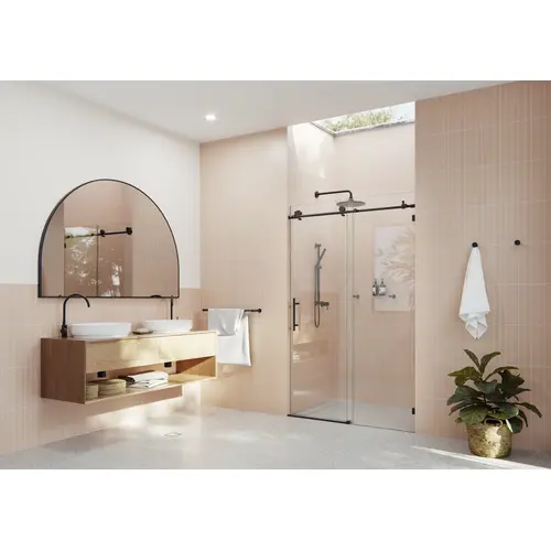 Eclipse 52" x 78" Fully Frameless Glass Sliding Shower Doors Matte Black Eclipse 52" x 78" Fully Frameless Glass Sliding Shower Doors Matte Black