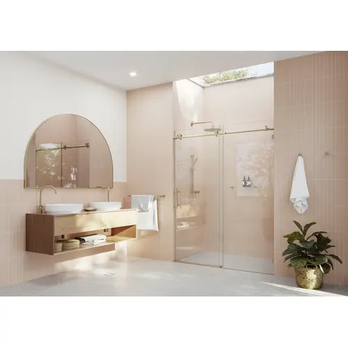Eclipse 60" x 78" Fully Frameless Glass Sliding Shower Doors Satin Brass Eclipse 60" x 78" Fully Frameless Glass Sliding Shower Doors Satin Brass
