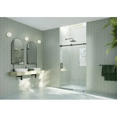Astro 48" x 78" Fully Frameless Glass Sliding Shower Doors with Square Hardware Matte Black Astro 48" x 78" Fully Frameless Glass Sliding Shower Doors with Square Hardware Matte Black