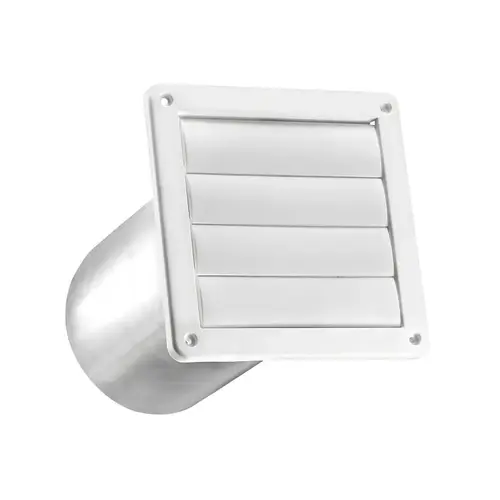 6 In. Exhaust Wall Louvered Vent, White Plastic, 11 In. Tail Pipe
