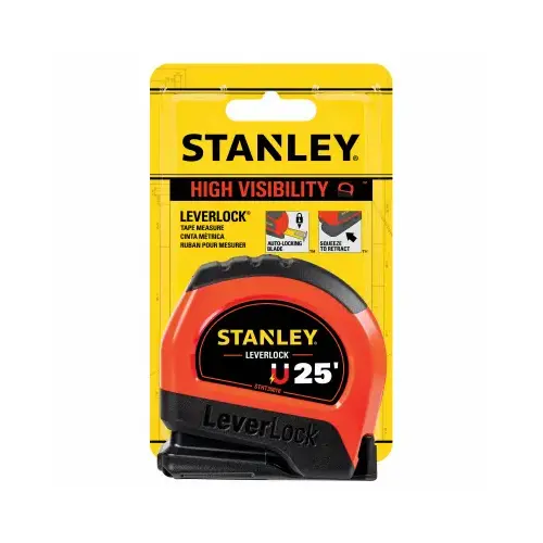 Tape Measure LeverLock 25 ft. L X 1" W Black/Orange