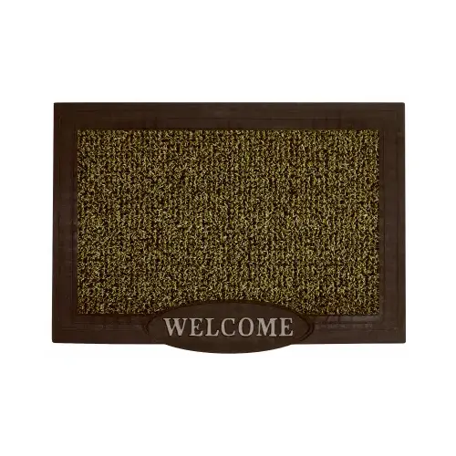 Clean Machine Shoe Scraper 'Welcome' Door Mat, Green with Frame, 24 x 36 In. Clean Machine Shoe Scraper 'Welcome' Door Mat, Green with Frame, 24 x 36 In.
