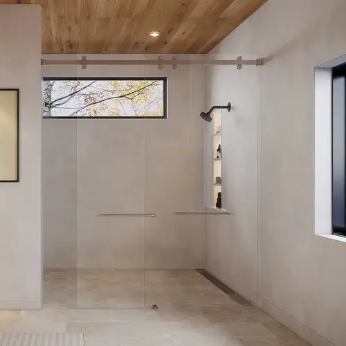 Polished Stainless Steel Premium Brixen Series Two Door Bypass Sliding Shower Door System with Concealed Hardware