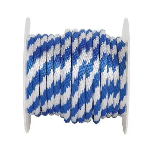 Derby Rope 5/8" D X 140 ft. L Blue/White Solid Braided Polypropylene Blue/White Derby Rope 5/8" D X 140 ft. L Blue/White Solid Braided Polypropylene Blue/White