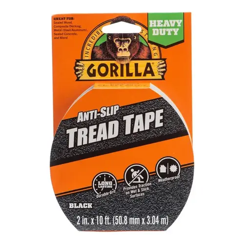 Gorilla Anti-Slip Tape, 10 ft L, 2 in W, Cloth Backing, Black Gorilla Anti-Slip Tape, 10 ft L, 2 in W, Cloth Backing, Black