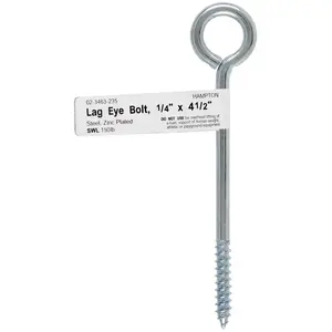 Hampton 02-3463-235-XCP10 Lag Thread Eyebolt 1/4" X 4-1/2" L Zinc-Plated Steel Zinc-Plated - pack of 10