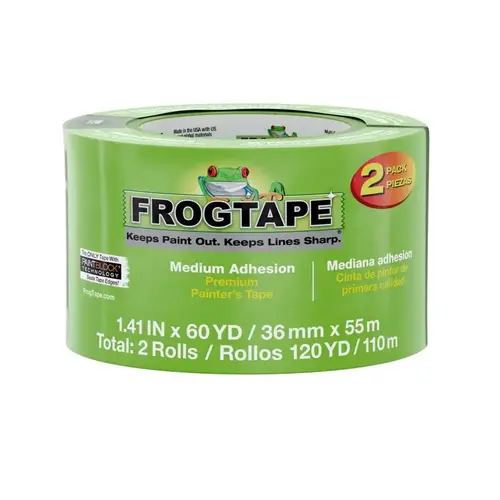 Painter's Tape Frog Tape 1.41" W X 60 yd L Green Medium Strength Green Painter's Tape Frog Tape 1.41" W X 60 yd L Green Medium Strength Green