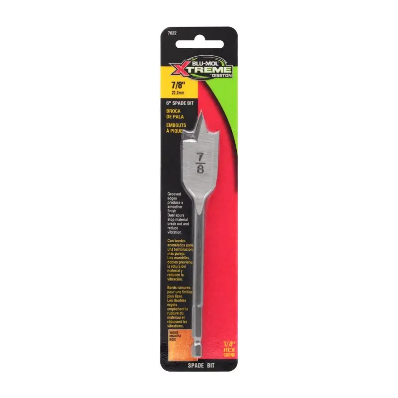 Blu-Mol Xtreme Spade Bit 7/8 X 6 L Carbon Steel Hex Shank Bright E0217022 Blu-Mol Xtreme Spade Bit 7/8 X 6 L Carbon Steel Hex Shank Bright E0217022