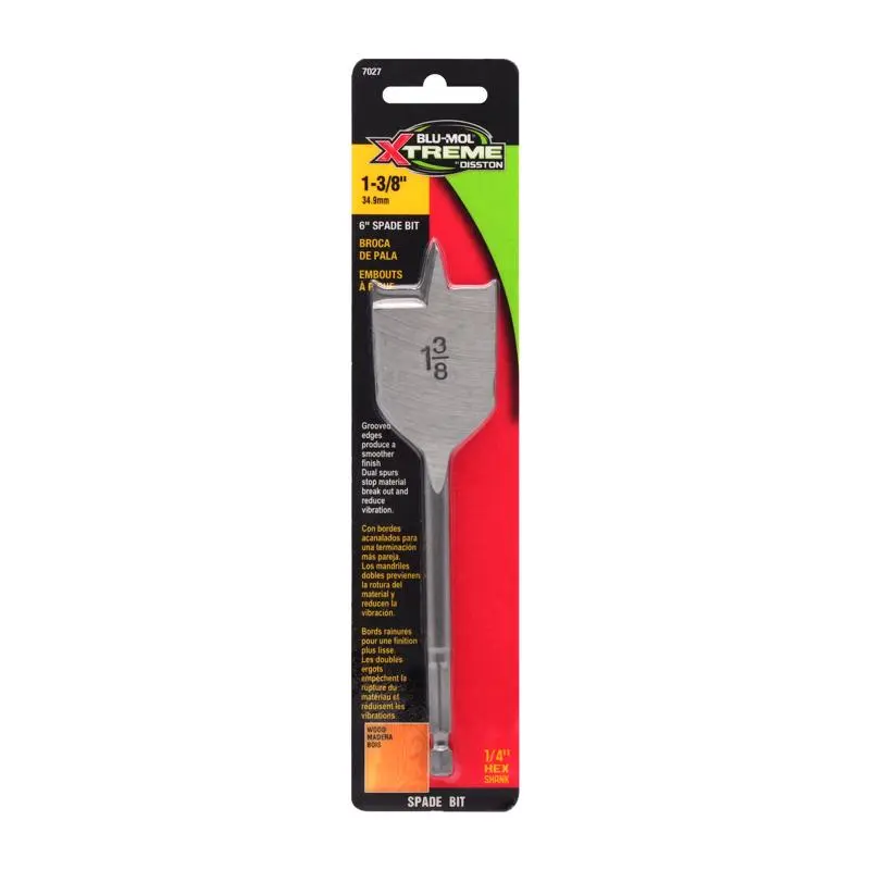 Blu-Mol Xtreme Spade Bit 1-3/8 X 6 L Carbon Steel Hex Shank Bright E0217027 Blu-Mol Xtreme Spade Bit 1-3/8 X 6 L Carbon Steel Hex Shank Bright E0217027
