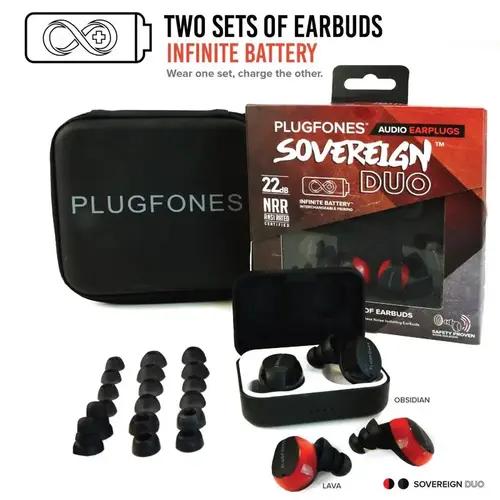 Earplugs Sovereign Duo 22 dB Nylon/Silicone/Soft Foam True Wireless Black/Red Black/Red Pair Earplugs Sovereign Duo 22 dB Nylon/Silicone/Soft Foam True Wireless Black/Red Black/Red Pair