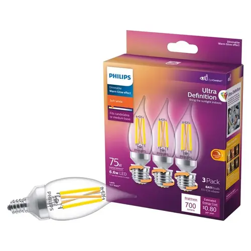 LED Light Bulb BA11 E12 (Candelabra) Soft White 75 Watt Equivalence Clear LED Light Bulb BA11 E12 (Candelabra) Soft White 75 Watt Equivalence Clear