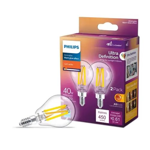 LED Bulb Ultra Definition A15 E12 (Candelabra) Soft White 40 Watt Equivalence Clear LED Bulb Ultra Definition A15 E12 (Candelabra) Soft White 40 Watt Equivalence Clear