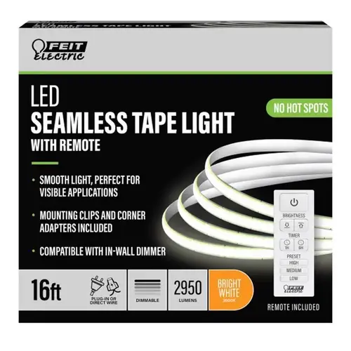 Tape Light LED 16 ft. L Bright White Plug-In LED Bright White Tape Light LED 16 ft. L Bright White Plug-In LED Bright White