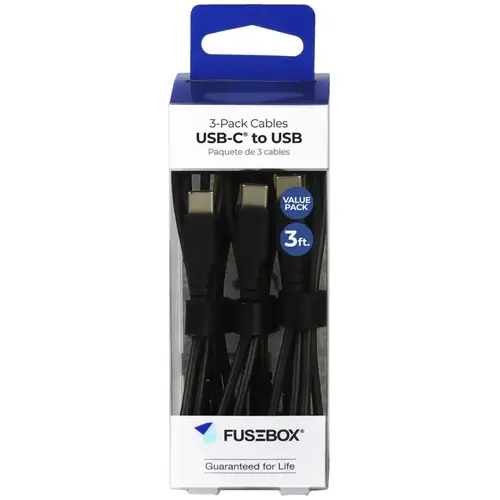 USB-C Cable Black PVC For Smartphones 3 ft. L Black