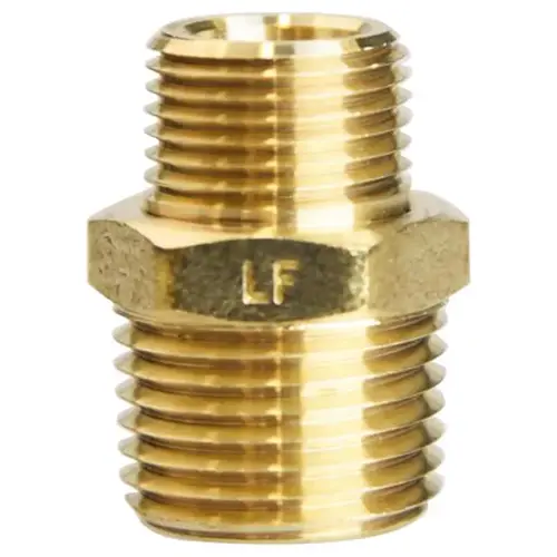 Reducing Hex Nipple 1/2" MPT X 3/8" D MPT Brass - pack of 5 Reducing Hex Nipple 1/2" MPT X 3/8" D MPT Brass - pack of 5
