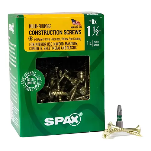 Construction Screws Multi-Material No. 8" X 1-1/2" L T-20+ Flat Head 1 lb Yellow Zinc
