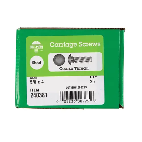 Carriage Bolt 5/8" X 4" L Zinc-Plated Steel Zinc-Plated Carriage Bolt 5/8" X 4" L Zinc-Plated Steel Zinc-Plated