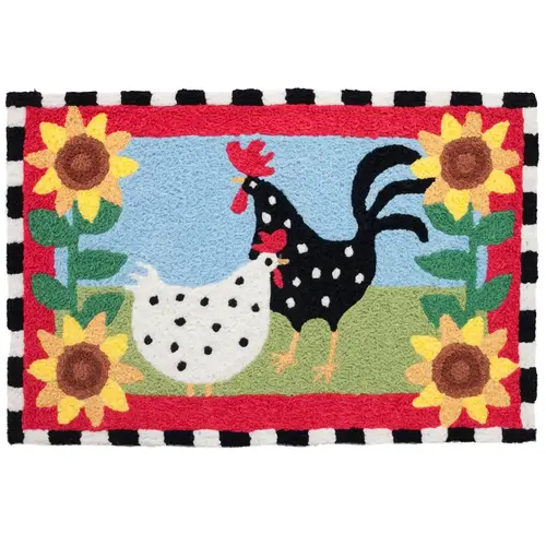 Accent Rug 30" L X 20" W Multicolored Funky Chickens Polyester Multicolored
