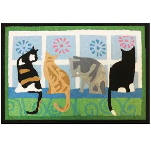 Jellybean JB-STS012 Accent Rug 30" L X 20" W Multicolored Kitties In The Window Polyester Multicolored
