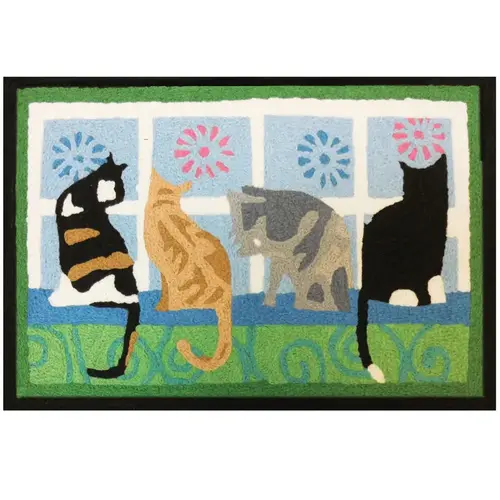 Accent Rug 30" L X 20" W Multicolored Kitties In The Window Polyester Multicolored