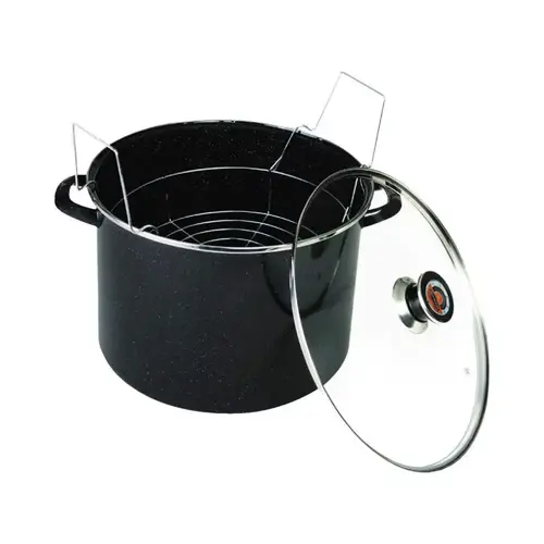 Heavy-Gauge Water Bath Canner With Rack & Glass Lid, 21 Qt. Black