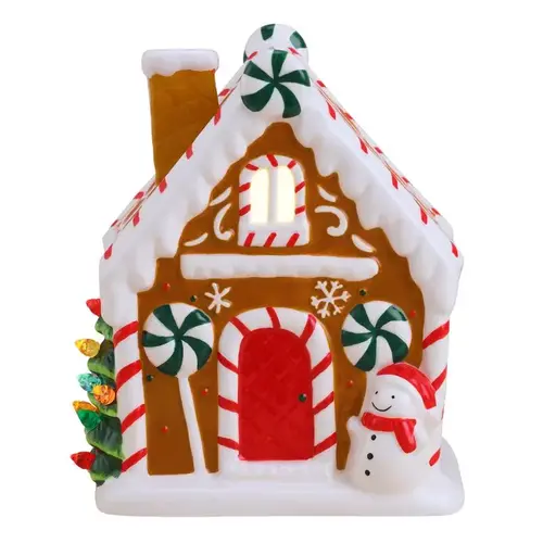 Christmas Village LED Brown Ceramic Gingerbread House 7" Brown - pack of 4