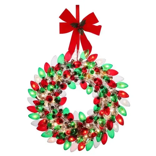 Wreath 17.75" D LED Prelit Multicolored Bulb Wreath 17.75" D LED Prelit Multicolored Bulb