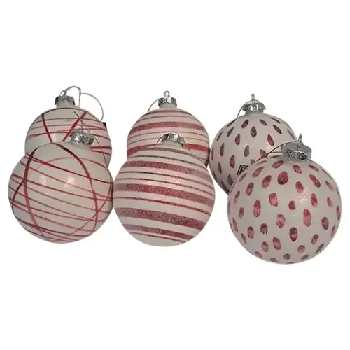 Ornament Red/White Patterned Ball 4" Red/White - pack of 8 Ornament Red/White Patterned Ball 4" Red/White - pack of 8