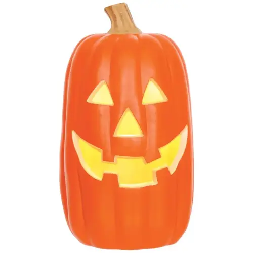 Halloween Decor Yellow 16" LED Prelit Scary Pumpkin Orange
