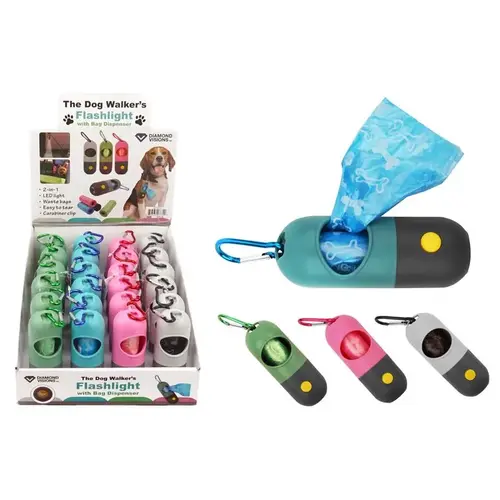 Flashlight with Bag Dispenser The Dog Walker's Assorted LED LR44 Battery Assorted - pack of 24 Flashlight with Bag Dispenser The Dog Walker's Assorted LED LR44 Battery Assorted - pack of 24