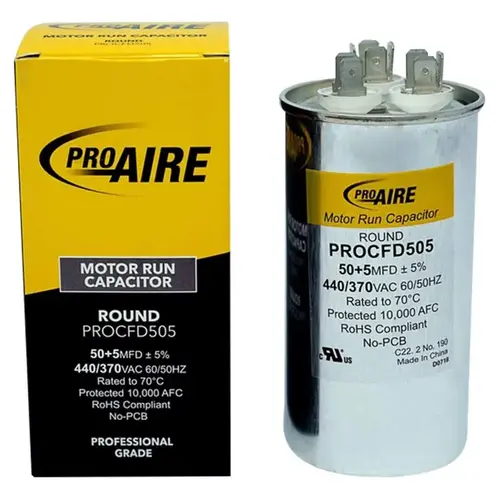 Round Run Capacitor ProAire 50+5 MFD 370 V Round Run Capacitor ProAire 50+5 MFD 370 V