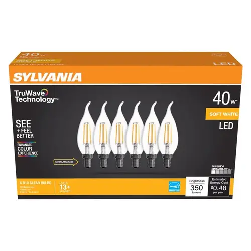 LED Bulb Truwave B10 E12 (Candelabra) Soft White 40 Watt Equivalence Clear LED Bulb Truwave B10 E12 (Candelabra) Soft White 40 Watt Equivalence Clear