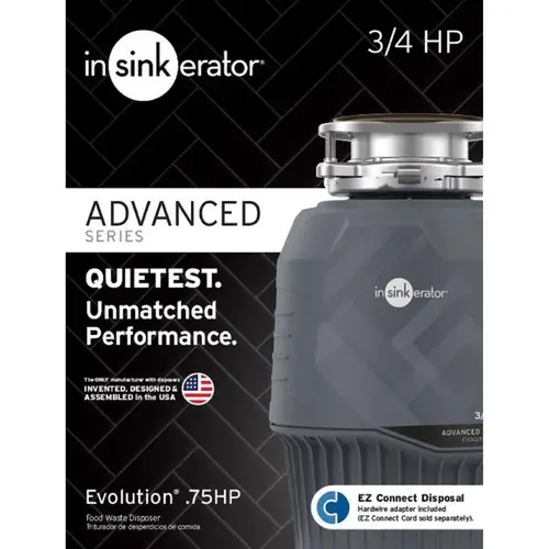 Garbage Disposal Evolution 3/4 HP Continuous Feed Gray