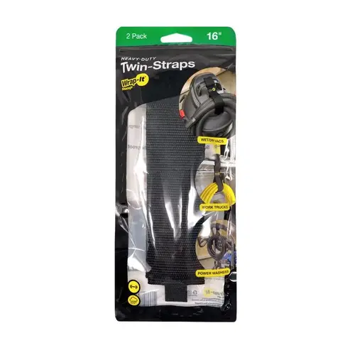 Cable Organizer Twin Straps 16" L Black Polypropylene Black