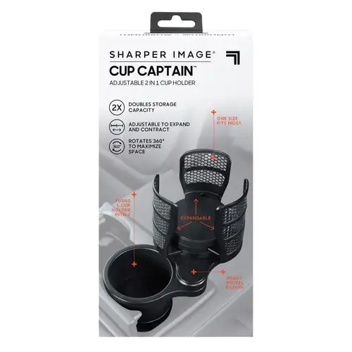 Cup Captain Adjustable 2 in 1 Cup Holder, As Seen On TV Black