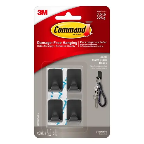 Small Hooks, Matte Black, 4 hooks, 5 Strips Small Hooks, Matte Black, 4 hooks, 5 Strips